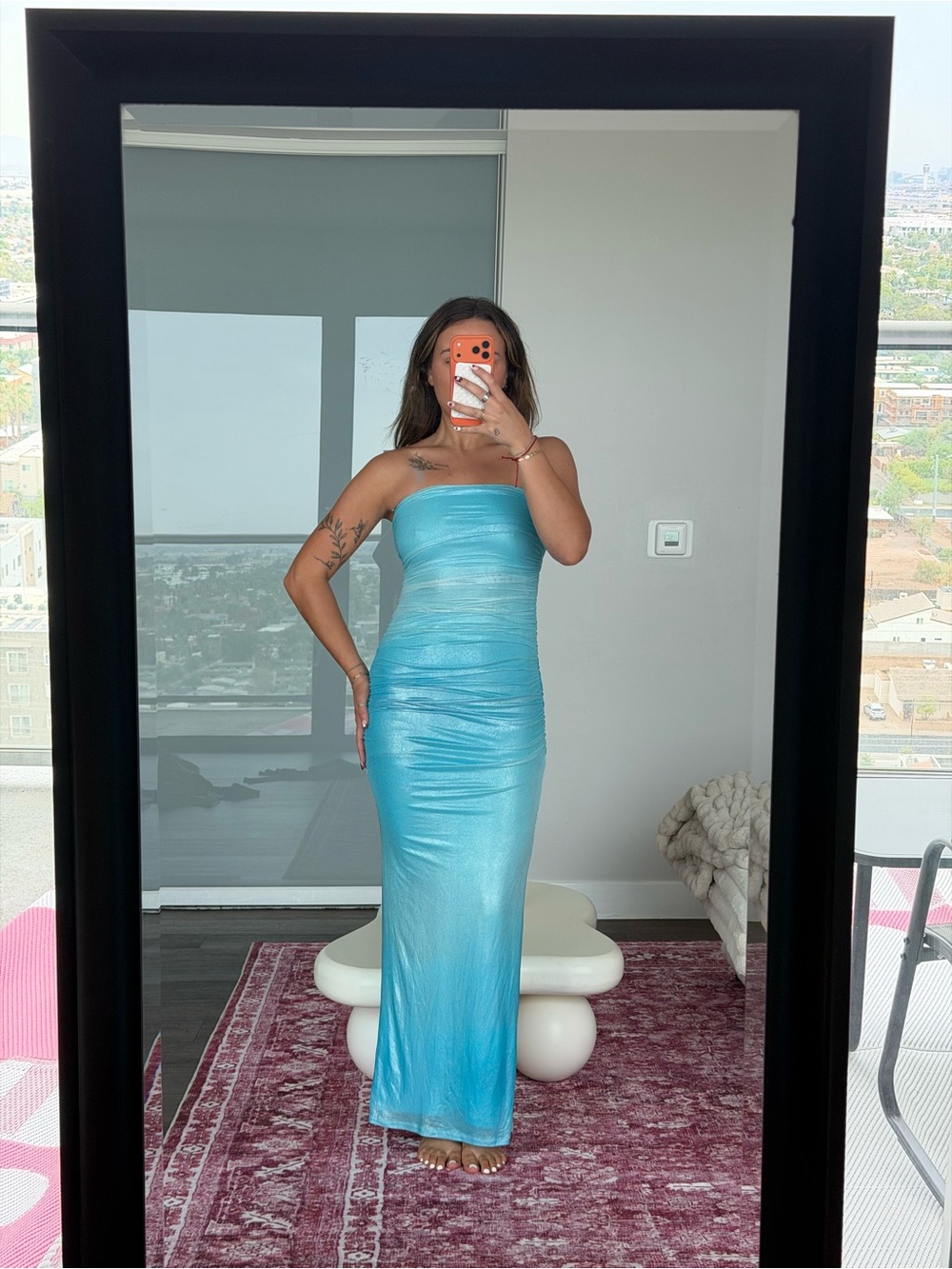AFRM Light Aqua One-Shoulder Maxi Dress